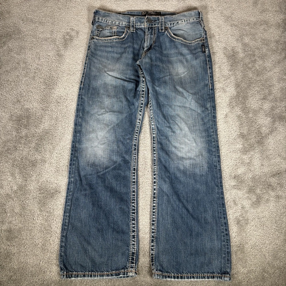 Silver Zac Flap Jeans Mens 33x30 Bootcut Blue Denim Faded Flap Pockets Y2K